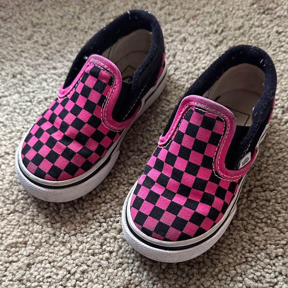 Vans Kids Black and Pink Checkered Slip-On Sneakers